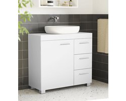 Conway Living® - Wastafel - badkamerkast met 3 grote lades - badkamerkast - 2 vakken achter de deur - badkameronderkast met poten - 30 x 70 x 64 cm - wit
