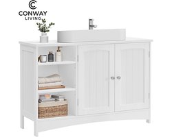 Conway Living® - Wastafel - badkamerkast met 3 grote lades - badkamerkast - 2 vakken achter de deur - badkameronderkast met rekken - 30 x 900 x 64 cm - wit