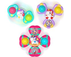 COOAU - 3 Stuks Eenhoorn Zuignap Spinner Speelgoed voor Baby - Schattig Cartoon Eenhoorn Zintuiglijk Fidget Speelgoed met Pop Bubbels & Rammel Kralen - Montessori Vroegopvoedend Bad Eetstoel Raam Speelgoed voor Peuters 1-3 Jaar