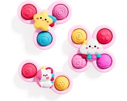 COOAU - 3 Stuks Zuignap Spinner Speelgoed voor Baby - Eenhoorn Ster Wolk Zintuiglijk Fidget Speelgoed - Vroegopvoedend Bad en Raam Speelgoed voor Peuters 1-3 Jaar