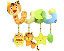 COOAU - Boxspiraal Baby Speelgoed - Pluchen Knuffel met Rammelaar voor Kinderwagen, Autostoel & Buggy - Sensorisch Speelgoed voor Baby's van 0-6 Maanden - Unisex - Zacht & Veilig - Kleurrijke Tijger
