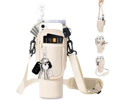COOAU - Hoes voor Stanley Cup 1,2L / 40oz - Waterfles tas - Waterfles draagtas met telefoonvak - Karabijnhaak en verstelbare schouderriem - Voor reizen, wandelen, hardlopen, fietsen - Wit