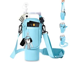 COOAU - Hoes voor Stanley Cup 1,2L / 40oz - Waterfles tas - Waterfles draagtas met telefoonvak - Karabijnhaak en verstelbare schouderriem - Voor reizen, wandelen, hardlopen, fietsen - Blauw