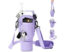 COOAU - Hoes voor Stanley Cup 1,2L / 40oz - Waterfles tas - Waterfles draagtas met telefoonvak - Karabijnhaak en verstelbare schouderriem - Voor reizen, wandelen, hardlopen, fietsen - Paars