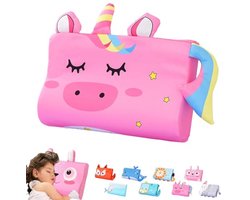 COOAU - Kinderkussen - Ergonomisch Slaapkussen voor Jongens & Meisjes - Ademend & Zacht - Dierenontwerp: Eenhoorn - 45x27x6 cm - Ondersteunt Nek & Rug - Roze