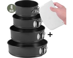 COOCK 4-delig Ronde Springvorm Set - Bakblik Rond - Taartvorm - Bakvorm met Anti Aanbaklaag - Maten 16 tot 28cm - Incl Deegschraper