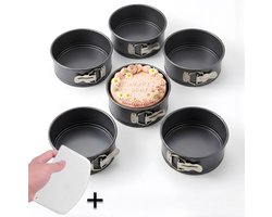 COOCK® Mini Springvorm Set van 5 - Ø 12 cm - Antiaanbak - Kleine Taartvorm voor Bento Cakes & Smash Cakes - Bakblik – Zwart – Incl. Deegschraper
