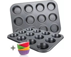 COOCK - Muffin Bakvorm met 12 Cupcake Vormpjes - Non Stick | Incl. Papieren vormpjes & E-book