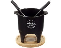 Cook Concept Chocolade of kaas fondue - met 2 vorken - zwart - porselein - voor 2 personen - 12 x 11 cm schaal