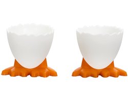 Cook Concept Eierdopje - 2x - kippenpootjes - wit/oranje - pasen - paastafel accessoires