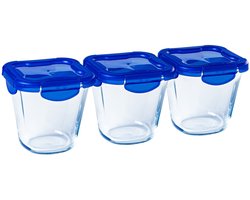 Cook & Go Vierkante Schaal Met Deksel - Set van 3 Stuks - Blauw - Pyrex