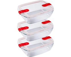 Cook & Heat Rechthoekige Schaal Met Magnetronbestendige Deksel - Set van 3 Stuks - Glas - Pyrex