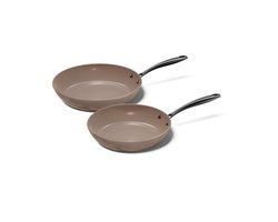 Cook & Pan 2-Delige Koekenpan Pannenset Taupe of Mind Ø 24 & 28 cm - PFAS vrij - Alle Warmtebronnen - Koekenpannenset met 7 jaar Garantie - Krasbestendige Anti Aanbaklaag - Vaatwasserbestendig - Gas, Inductie, Elektrisch, Oven - Koekenpan Set
