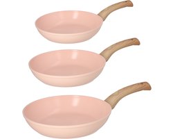 Cook & Pan 3-Delige Koekenpan Pannenset Roze Ø 20, 24 & 28 cm - PFAS vrij - Alle Warmtebronnen - Koekenpannenset met 7 jaar Garantie - Keramische Anti Aanbaklaag - Vaatwasserbestendig - Gas, Inductie, Elektrisch, Oven - Koekenpan Set