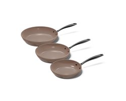 Cook & Pan 3-Delige Koekenpan Pannenset Taupe of Mind Ø 20, 24 & 28 cm - PFAS vrij - Alle Warmtebronnen - Koekenpannenset met 7 jaar Garantie - Krasbestendige Anti Aanbaklaag - Vaatwasserbestendig - Gas, Inductie, Elektrisch, Oven - Koekenpan Set