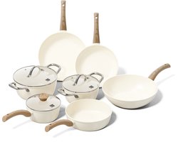 Cook & Pan 7-Delige Pannenset Crème - PFAS vrij - Alle Warmtebronnen - Pannen Set met 7 jaar Garantie - Keramische Anti Aanbaklaag - Vaatwasserbestendig - Gas, Inductie, Elektrisch, Oven - Koekenpan, Wokpan, Steelpan, Hapjespan, Kookpot - Beige