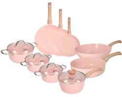 Cook & Pan - Blush Pannenset 9-delig - Inductie Pannen- Keramische Anti-aanbaklaag PFAS-vrij - 7 jaar garantie - Roze
