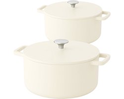 Cook & Pan - Gietijzeren Braadpannenset 2-delig - PFAS vrij - Inductie - Non stick - 25 jaar garantie - Crème
