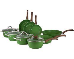 Cook & Pan - Go Green Pannenset 9-delig - Inductie Pannen- Keramische Anti-aanbaklaag PFAS-vrij - 7 jaar garantie - Groen