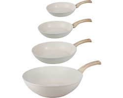 Cook & Pan - Go Ivory Koekenpannenset 3-delig + Wokpan 30 cm - Inductie Pannen- PFAS-vrij - 7 jaar garantie - Créme