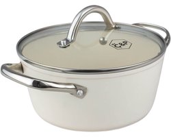Cook & Pan - Go Ivory Kookpan met deksel 24 cm - Inductie Pannen- Keramische Anti-aanbaklaag PFAS-vrij - 7 jaar garantie - Crème