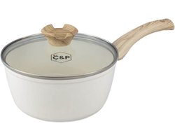 Cook & Pan - Go Ivory Steelpan met deksel 18 cm - Inductie Pannen- Keramische Anti-aanbaklaag PFAS-vrij - 7 jaar garantie - Crème