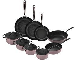 Cook & Pan Honey 9-Delige Pannenset Taupe of Mind - PFAS vrij - Geschikt voor Inductie - Pannen Set met 7 jaar Garantie - Krasbestendige Hexagon Anti Aanbaklaag - Vaatwasserbestendig - Koekenpan, Wokpan, Steelpan, Hapjespan, Kookpot