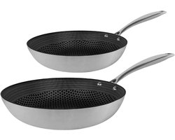 Cook & Pan Honey Koekenpannen set 2-delig - Geschikt voor Inductie - Non stick - Honinggraat 3-Ply PFAS-vrij - 7 jaar garantie - RVS