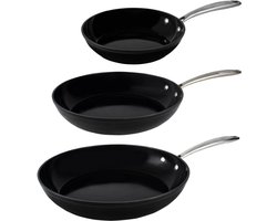 Cook & Pan - Koekenpannenset 3-Delig - PFAS vrij - Inductie Keramisch - Non stick - 7 jaar garantie - Zwart