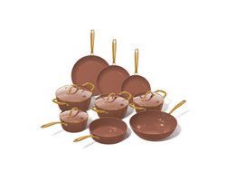 Cook & Pan Sienna Pannenset 9-delig PFAS vrij - Oud Roze met Gouden Handgrepen - Alle Warmtebronnen - Krasbestendige Anti Aanbaklaag - Vaatwasserbestendig - Gas, Inductie, Elektrisch, Oven - Pannen set - Koekenpan Wokpan Steelpan Hapjespan Kookpot