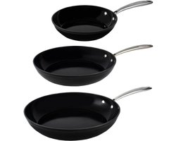 Cook & Pan - Signature Koekenpannenset 3-Delig - Inductie Pannen- Keramische Anti-aanbaklaag PFAS-vrij - 7 jaar garantie - Zwart