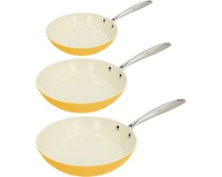 Cook & Pan - Sunny Side Koekenpannenset 3-delig - PFAS vrij - Inductie Keramisch - Non stick - 7 jaar garantie - Geel