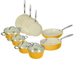 Cook & Pan - Sunny Side Pannenset 9-delig - PFAS vrij - Inductie Keramisch - Non stick - 7 jaar garantie - Geel