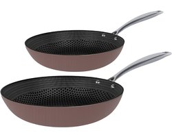 Cook & Pan - Taupe of Mind Honey Koekenpannenset 2-delig - RVS - Inductie Pannen- Honinggraat 3-Ply PFAS-vrij - 7 jaar garantie - Taupe