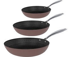 Cook & Pan - Taupe of Mind Honey Koekenpannenset 3-delig - RVS - Inductie Pannen- Honinggraat 3-Ply PFAS-vrij - 7 jaar garantie - Taupe