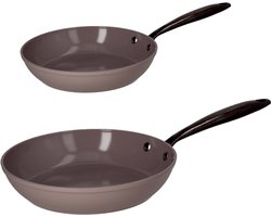 Cook & Pan - Taupe of Mind Koekenpannenset 2-delig - Inductie Pannen- Keramische Anti-aanbaklaag PFAS-vrij - 7 jaar garantie - Taupe