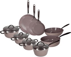 Cook & Pan - Taupe of Mind Pannenset 9-delig - PFAS vrij - Inductie Keramisch - Non stick - 7 jaar garantie - Taupe