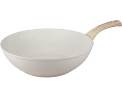 Cook & Pan - Wokpan 30 cm - PFAS vrij - Inductie Keramisch - Non stick - 7 jaar garantie - Crème