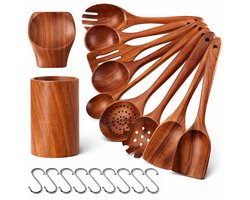 Cooking Life Houten Keukengerei Set 12-delig met Houder – Acaciahout – Spatel - Pollepel - Keuken Set - Opscheplepel