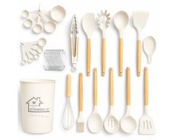 Cooking Life Siliconen Keukengerei Set Wit met Houder - 33-Delig Kookgerei Set - BPA-Vrij - Hittebestendig - Vaatwasserbestendig