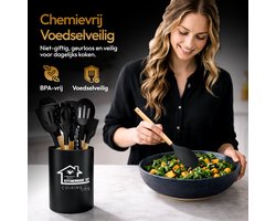 Cooking Life Siliconen Keukengerei Set Zwart met Houder - 33-Delig Kookgerei Set - BPA-Vrij - Hittebestendig - Vaatwasserbestendig