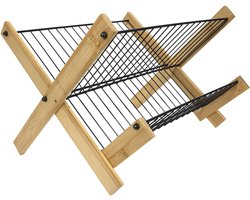 Cookinglife Afdruiprek Opvouwbaar - Zwart Metaal & Bamboe