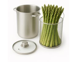 Cookinglife Aspergepan / Pastapan - RVS - Geschikt voor asperges en pasta - Met deksel en aspergemandje - Vaatwasserbestendig - Ø 16 cm / 4.0 liter - Keukengerei - Koken en serveren