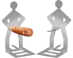 Cookinglife BBQ Worsthouder Set van 2 - Worstenhouder voor gelijkmatig grillen - Hotdog houder voor BBQ - Roestvrij staal - 150 x 65 mm - Keukengerei - BBQ Tools