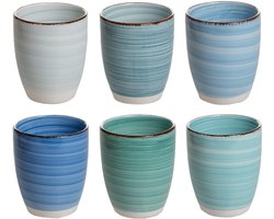 Cookinglife Bekers Delice Blauw 350 ml – Set van 6 – Ideaal voor Koffie, Thee en Warme Dranken – Aardewerk met Glanzende Blauwe Reactive Glaze – Vaatwasser- en Magnetronbestendig – Comfortabele Grip en Elegant Design