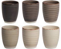 Cookinglife Bekers Delice Grijs 350 ml – Set van 6 – Geschikt voor Warme Dranken zoals Koffie en Thee – Aardewerk met Neutrale Grijze Reactive Glaze – Ergonomisch Vormgegeven – Vaatwasser- en Magnetronbestendig – Modern en Comfortabel