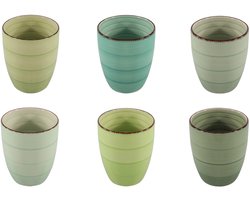 Cookinglife Bekers Delice Groen 350 ml – Set van 6 – Ideaal voor Warme Dranken zoals Koffie of Thee – Aardewerk met Luxe Reactive Glaze in Groentint – Ergonomische Vorm – Vaatwasser- en Magnetronbestendig – Modern en Comfortabel