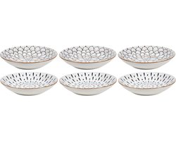 Cookinglife Diepe Borden Noria - Pastabord En Bowlbord - Pasta Bowl - Aardewerk Wit/Blauw Vaatwasserbestendig En Magnetronbestendig - 20 cm - 6 Stuks