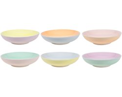 Cookinglife Diepe borden / Pastaborden Pastel Harmony – 6-delig Ø 23 cm – Aardewerk Vaatwasser-, Magnetron- & Ovenbestendig – Frisse Pastelkleuren