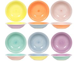 Cookinglife Diepe Borden Pastel Harmony ø 21 cm - Set van 6 diepe borden - Ideaal voor soep en pasta - Vaatwasser- en magnetronbestendig - Duurzaam aardewerk - 210 x 210 x 50 mm - Servies - Borden